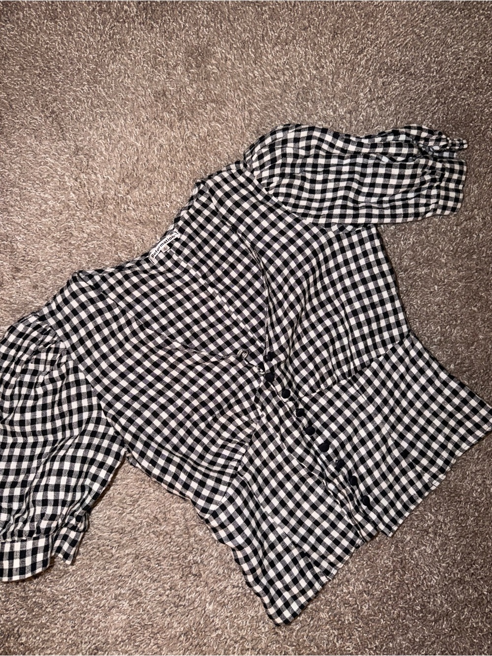 Reformation Gingham Puff-Sleeve Top